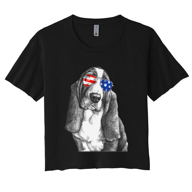 Basset Hound Dog Sunglasses Flag American 4th Of July Funny Crop Top