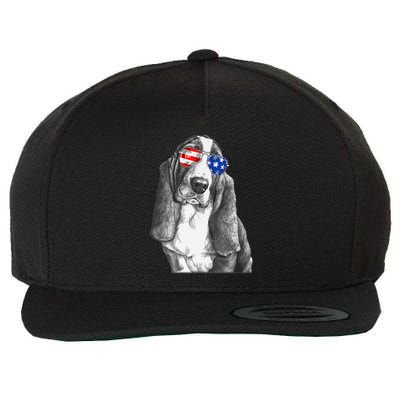Basset Hound Dog Sunglasses Flag American 4th Of July Funny Wool Snapback Cap