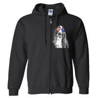 Basset Hound Dog Sunglasses Flag American 4th Of July Funny Full Zip Hoodie