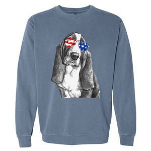 Basset Hound Dog Sunglasses Flag American 4th Of July Funny Garment-Dyed Sweatshirt