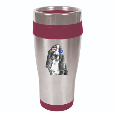 Basset Hound Dog Sunglasses Flag American 4th Of July Funny 16oz Travel Tumbler