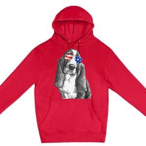 Basset Hound Dog Sunglasses Flag American 4th Of July Funny Premium Pullover Hoodie