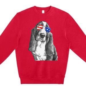 Basset Hound Dog Sunglasses Flag American 4th Of July Funny Premium Crewneck Sweatshirt