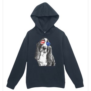 Basset Hound Dog Sunglasses Flag American 4th Of July Funny Urban Pullover Hoodie