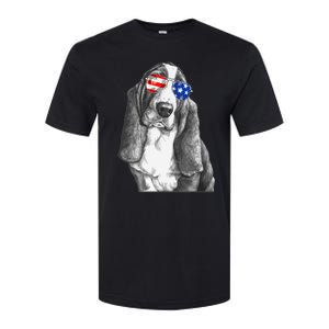 Basset Hound Dog Sunglasses Flag American 4th Of July Funny Softstyle CVC T-Shirt