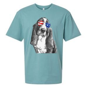 Basset Hound Dog Sunglasses Flag American 4th Of July Funny Sueded Cloud Jersey T-Shirt