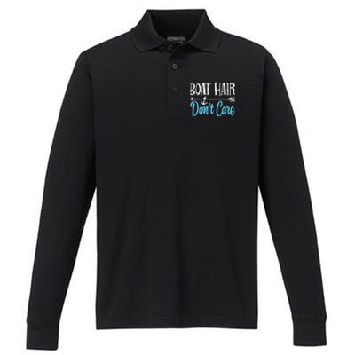 Boat Hair Don't Care Meaningful Gift Boating Sailing Lake Fishing Men Performance Long Sleeve Polo