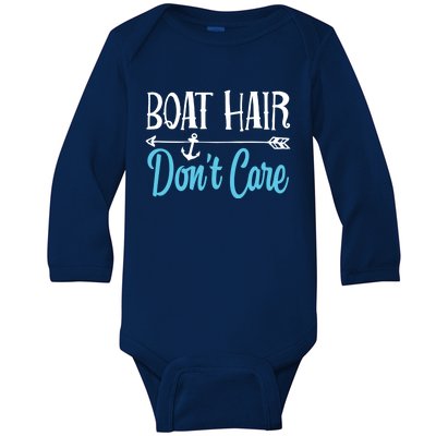 Boat Hair Don't Care Meaningful Gift Boating Sailing Lake Fishing Men Baby Long Sleeve Bodysuit