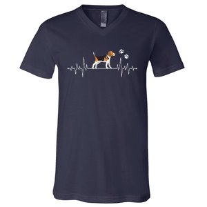 Beagle Heartbeat Dog Lover Funny V-Neck T-Shirt