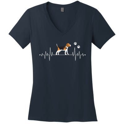 Beagle Heartbeat Dog Lover Funny Women's V-Neck T-Shirt