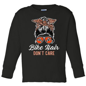 Bike Hair Don't Care Motorcycle Rider Biker Toddler Long Sleeve Shirt