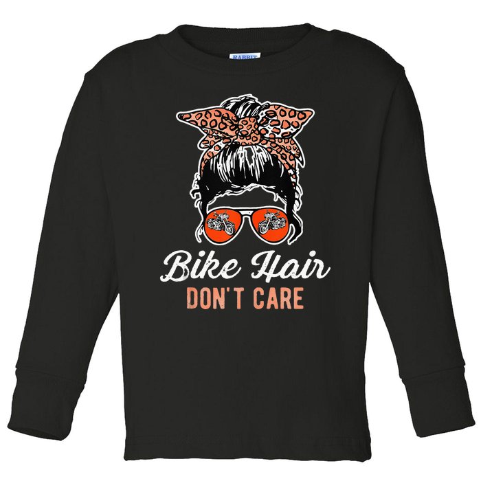 Bike Hair Don't Care Motorcycle Rider Biker Toddler Long Sleeve Shirt