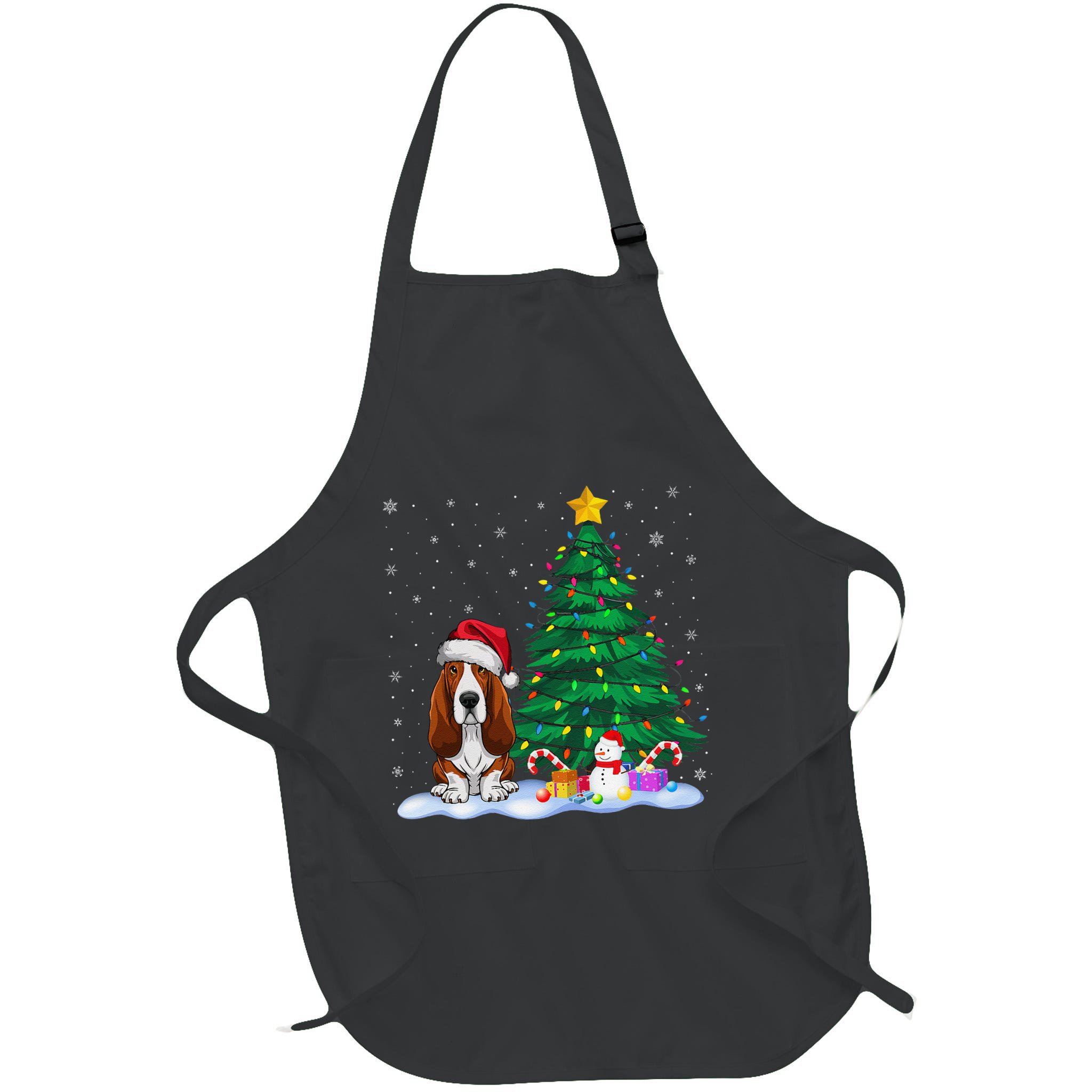 Basset Hound Dog Xmas Tree Lights Reindeer Hat Christmas Apron