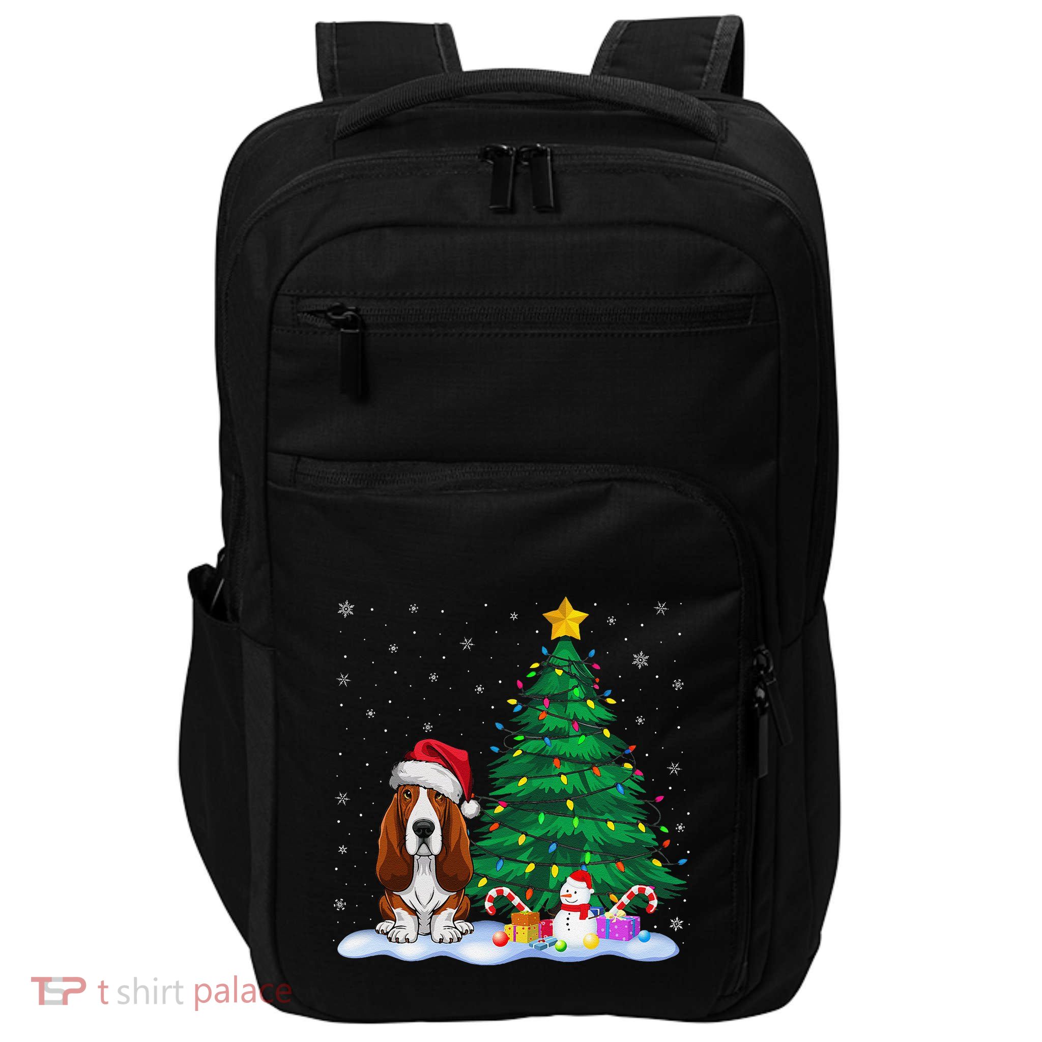 Basset Hound Dog Xmas Tree Lights Reindeer Hat Christmas Impact Tech Backpack