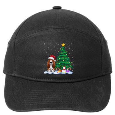 Basset Hound Dog Xmas Tree Lights Reindeer Hat Christmas 7-Panel Snapback Hat