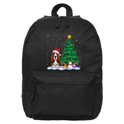 Basset Hound Dog Xmas Tree Lights Reindeer Hat Christmas 16 in Basic Backpack