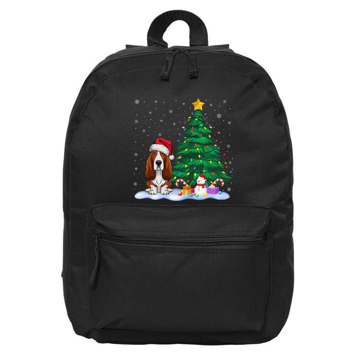 Basset Hound Dog Xmas Tree Lights Reindeer Hat Christmas 16 in Basic Backpack