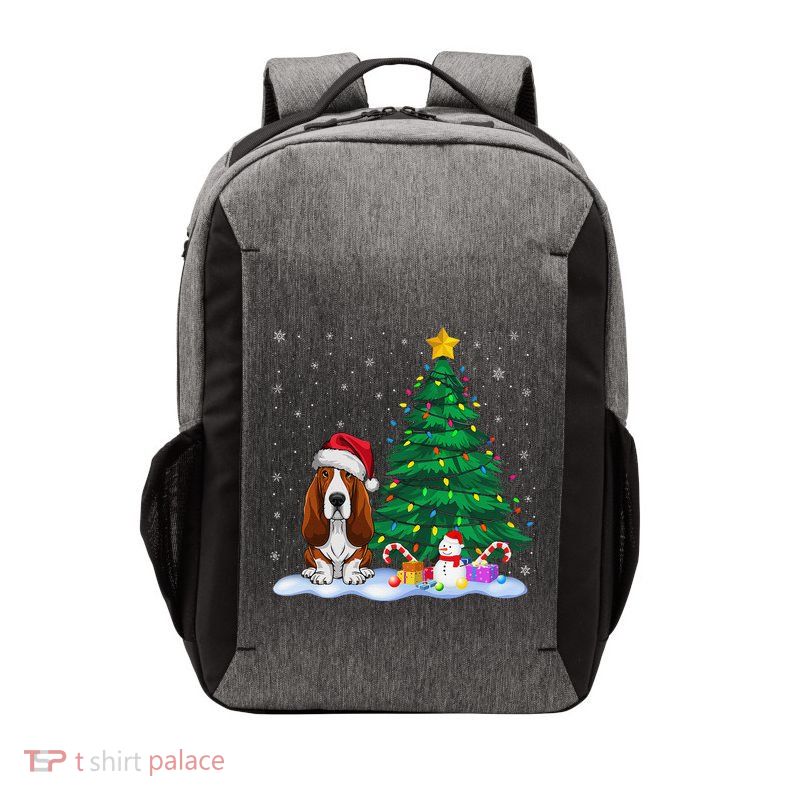 Basset Hound Dog Xmas Tree Lights Reindeer Hat Christmas Vector Backpack