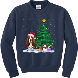 Basset Hound Dog Xmas Tree Lights Reindeer Hat Christmas Kids Sweatshirt