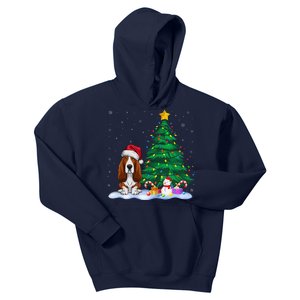 Basset Hound Dog Xmas Tree Lights Reindeer Hat Christmas Kids Hoodie