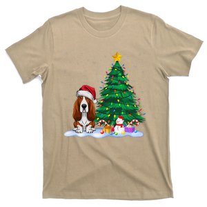 Basset Hound Dog Xmas Tree Lights Reindeer Hat Christmas T-Shirt