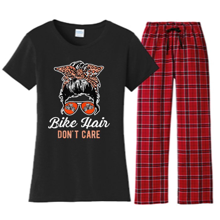 Bike Hair Dont Care Motorcycle Rider Biker Women's Flannel Pajama Set