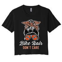 Bike Hair Dont Care Motorcycle Rider Biker Women's Crop Top Tee