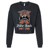 Bike Hair Dont Care Motorcycle Rider Biker Cropped Pullover Crew