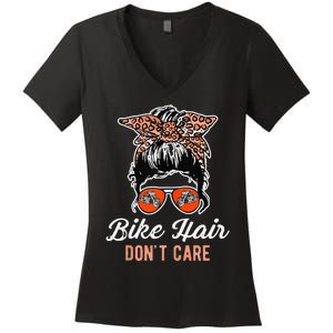 Bike Hair Dont Care Motorcycle Rider Biker Women's V-Neck T-Shirt