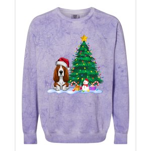 Basset Hound Dog Xmas Tree Lights Reindeer Hat Christmas Colorblast Crewneck Sweatshirt