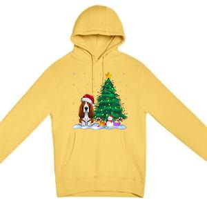 Basset Hound Dog Xmas Tree Lights Reindeer Hat Christmas Premium Pullover Hoodie