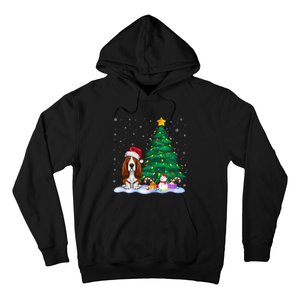 Basset Hound Dog Xmas Tree Lights Reindeer Hat Christmas Hoodie