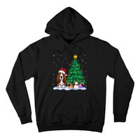 Basset Hound Dog Xmas Tree Lights Reindeer Hat Christmas Hoodie