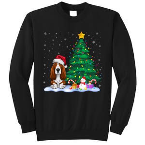 Basset Hound Dog Xmas Tree Lights Reindeer Hat Christmas Sweatshirt