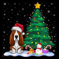 Basset Hound Dog Xmas Tree Lights Reindeer Hat Christmas Tall T-Shirt