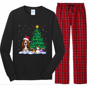 Basset Hound Dog Xmas Tree Lights Reindeer Hat Christmas Long Sleeve Pajama Set