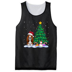 Basset Hound Dog Xmas Tree Lights Reindeer Hat Christmas Mesh Reversible Basketball Jersey Tank