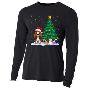 Basset Hound Dog Xmas Tree Lights Reindeer Hat Christmas Cooling Performance Long Sleeve Crew