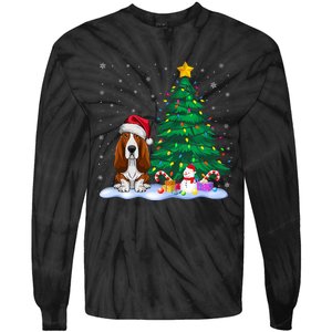 Basset Hound Dog Xmas Tree Lights Reindeer Hat Christmas Tie-Dye Long Sleeve Shirt