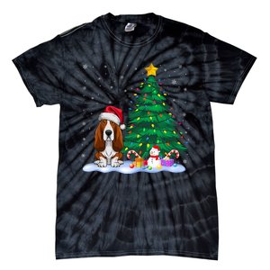 Basset Hound Dog Xmas Tree Lights Reindeer Hat Christmas Tie-Dye T-Shirt