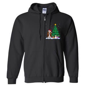 Basset Hound Dog Xmas Tree Lights Reindeer Hat Christmas Full Zip Hoodie