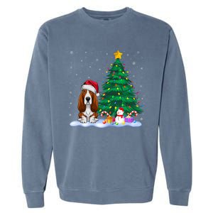 Basset Hound Dog Xmas Tree Lights Reindeer Hat Christmas Garment-Dyed Sweatshirt