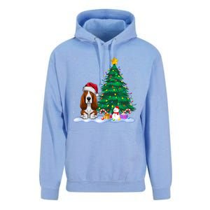 Basset Hound Dog Xmas Tree Lights Reindeer Hat Christmas Unisex Surf Hoodie