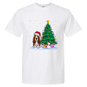 Basset Hound Dog Xmas Tree Lights Reindeer Hat Christmas Garment-Dyed Heavyweight T-Shirt