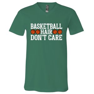 Basketball Hair Don't Care Gift For Basketball Fan Sport Team V-Neck T-Shirt