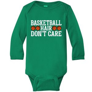 Basketball Hair Don't Care Gift For Basketball Fan Sport Team Baby Long Sleeve Bodysuit