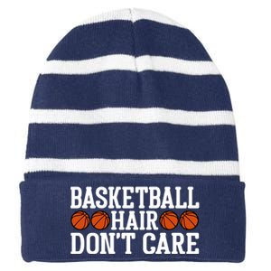 Basketball Hair Don't Care Gift For Basketball Fan Sport Team Striped Beanie with Solid Band