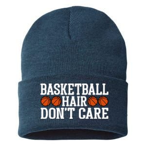 Basketball Hair Don't Care Gift For Basketball Fan Sport Team Sustainable Knit Beanie