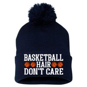 Basketball Hair Don't Care Gift For Basketball Fan Sport Team Pom Pom 12in Knit Beanie