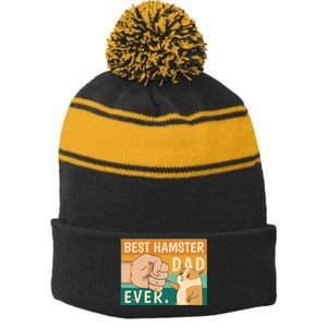 Best Hamster Dad Ever Retro Stripe Pom Pom Beanie